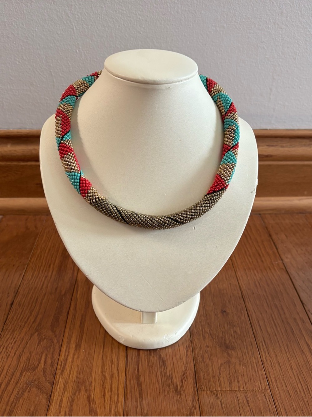 Vintage Beaded Rope Choker Necklace with Native American Pattern